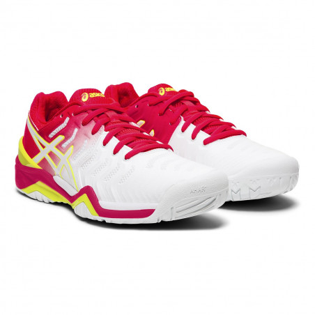 Chaussures ASICS Femme Gel-Resolution 7 Blanc / Rose Fluo AH 2016