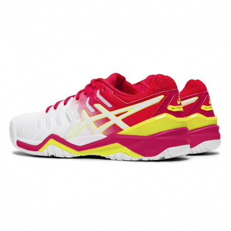Chaussures ASICS Femme Gel-Resolution 7 Blanc / Rose Fluo AH 2019