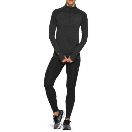 T-Shirt Running Manches Longues ASICS Femme RACE SL 1/2 Zip Perf Noir AH 2020