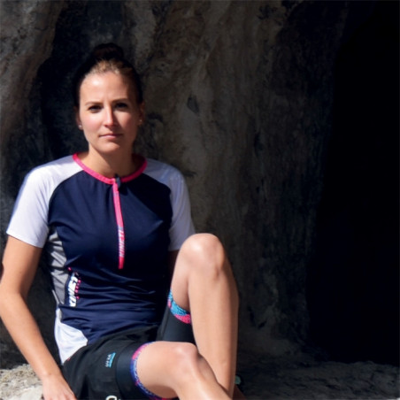 T-Shirt Running KINETIK Femme Fusion SS Zip WSC Bleu / Blanc / Rose PE 2019