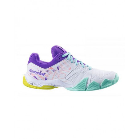 Chaussures Padel BABOLAT Femme Pulsa Blanc / Lilas / Vert / Jaune AH 2020