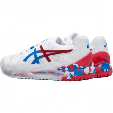 Chaussures ASICS Homme Gel-Resolution 8 Blanc / Bleu / Rouge PE 2020