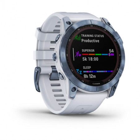 Montre GARMIN FENIX 7X Sapphire Solar Mineral bleu bracelet Blanc 2022