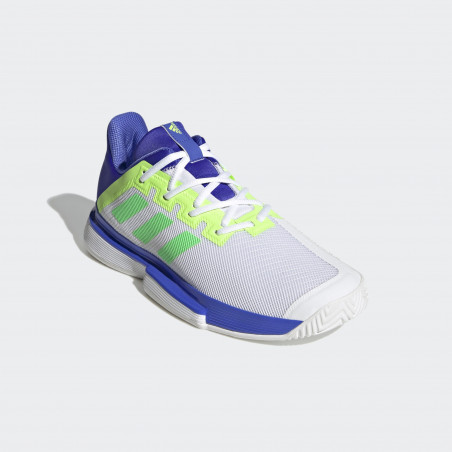 Chaussures ADIDAS Homme SOLEMATCH BOUNCE Blanc / Bleu / Vert fluo AH 2021