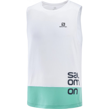 Débardeur Running SALOMON Homme CROSS RUN TANK Blanc / Vert PE 2022