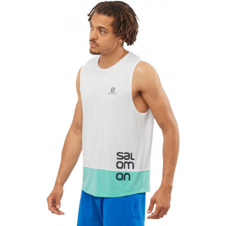 Débardeur Running SALOMON Homme CROSS RUN TANK Blanc / Vert PE 2022