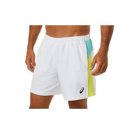 Short ASICS Homme Tennis COURT COLOR BLOCK Blanc / Jaune / Bleu PE 2022