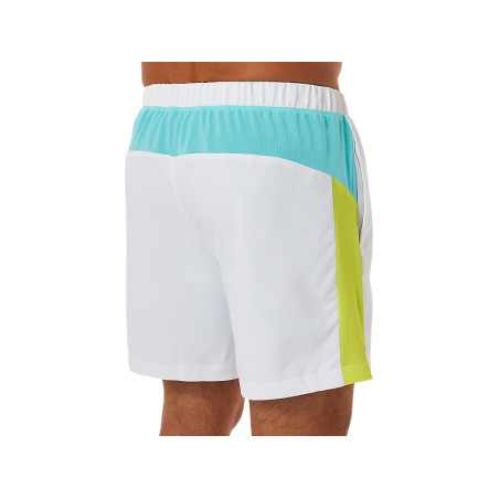 Short ASICS Homme Tennis COURT COLOR BLOCK Blanc / Jaune / Bleu PE 2022