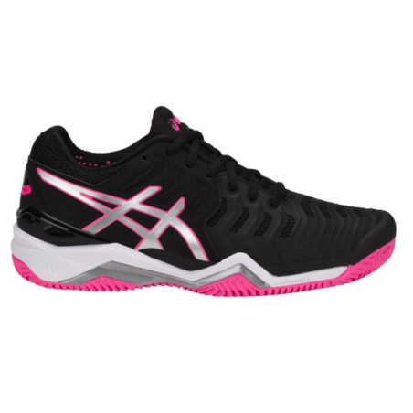 Chaussures ASICS Femme Gel-Resolution 7 Terre Battue Noire / Rose PE 2018