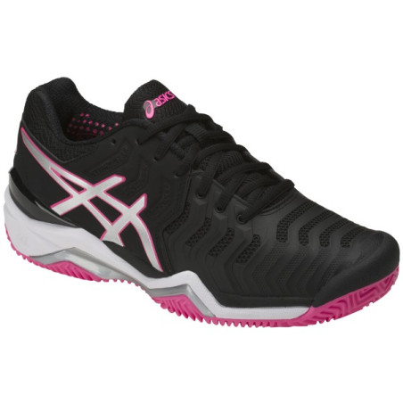 Chaussures ASICS Femme Gel-Resolution 7 Terre Battue Noire / Rose PE 2018