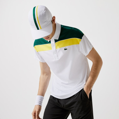 Polo LACOSTE Homme SPORT Regular Blanc / Vert / Jaune AH 2021