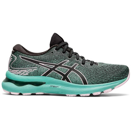Chaussures Running ASICS Femme GEL-NIMBUS 24 Vert d'Eau / Noir / Rose PE 2022