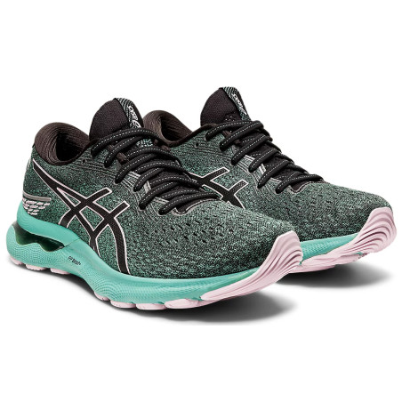 Chaussures Running ASICS Femme GEL-NIMBUS 24 Vert d'Eau / Noir / Rose PE 2022