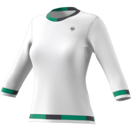 T-Shirt Manches 3/4 ADIDAS Femme Roland Garros Blanc / Vert PE 2047