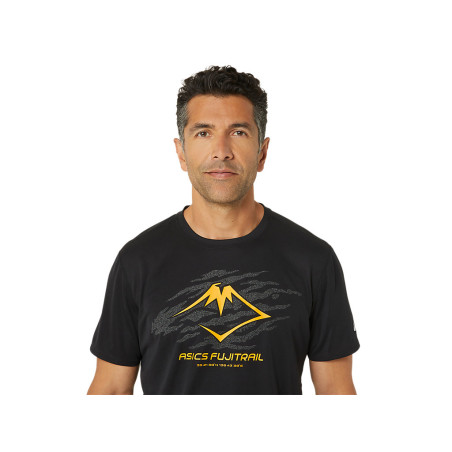 T-Shirt Running ASICS Homme FUJITRAIL LOGO SS TOP Noir / Orange PE 2024
