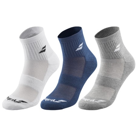 Pack de 3 paires de chaussettes BABOLAT QUARTER Blanc / Bleu / Gris AH 2024
