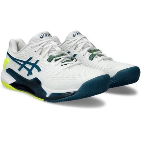 Chaussures ASICS Homme GEL-RESOLUTION 9 Terre Battue Blanc / Bleu / Fluo PE 2023