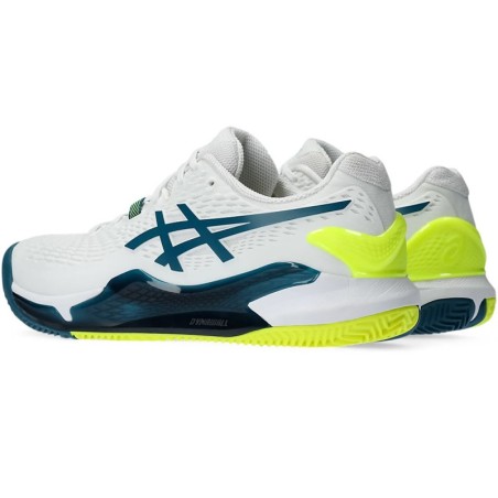 Chaussures ASICS Homme GEL-RESOLUTION 9 Terre Battue Blanc / Bleu / Fluo PE 2023