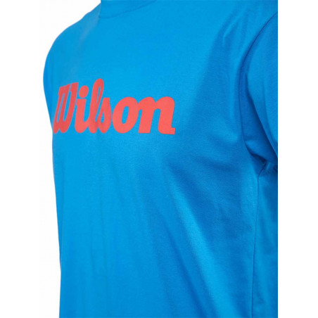 T-Shirt WILSON Homme M Script Cotton Tee Bleu Rouge 2017